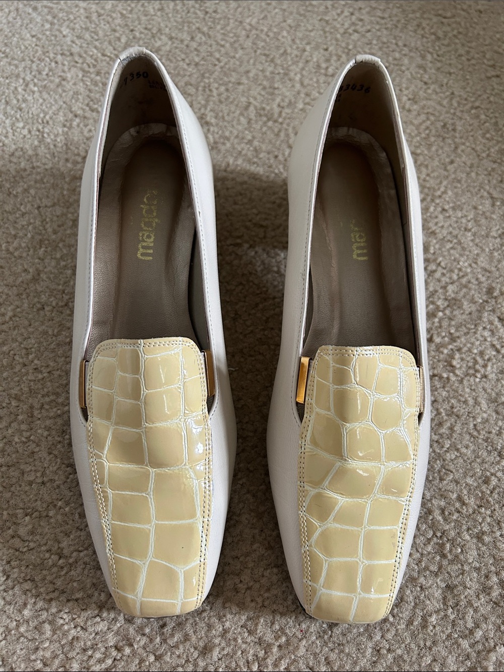 Vintage 60’s California Magdesians Cream Croc-Embossed Liw Heeled Shoes sz 7.5/8